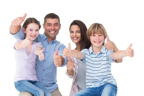 family die allemaal hun duimen om hoog steekt