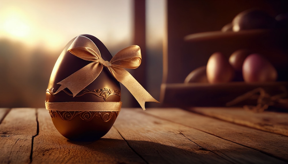 easter chocolate egg with bow table